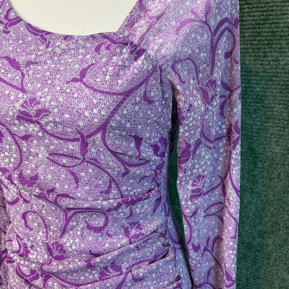 The Limited Purple Abstract Print Ruched Top Womens Medium Y2K Asymmetrical Long - Picture 3 of 5